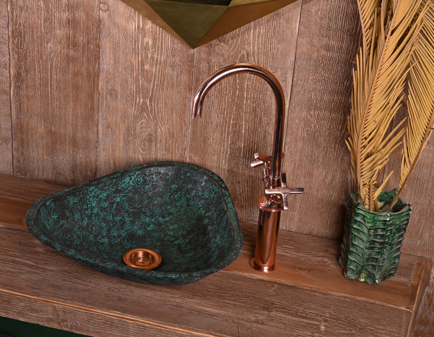 Verdigris Patinated Copper Sink – Hand-Hammered Artisan Washbasin for Rustic Bathroom Style