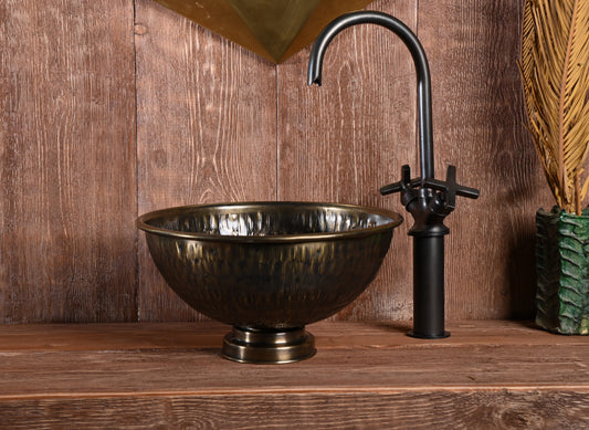 Round Hand Hammered Copper Vessel Sink
