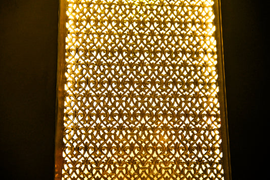 Handmade Moroccan Brass Wall Light: Perforated Panel, Ambient Lighting