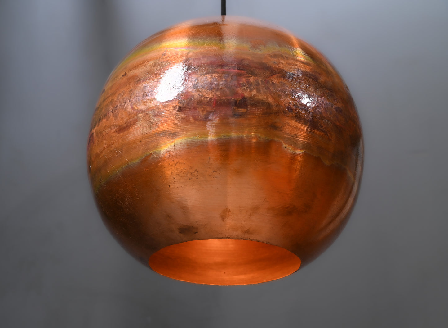 Polished Copper Ball Pendant Light – Shiny Round Hanging Lamp – Modern Copper Ceiling Light