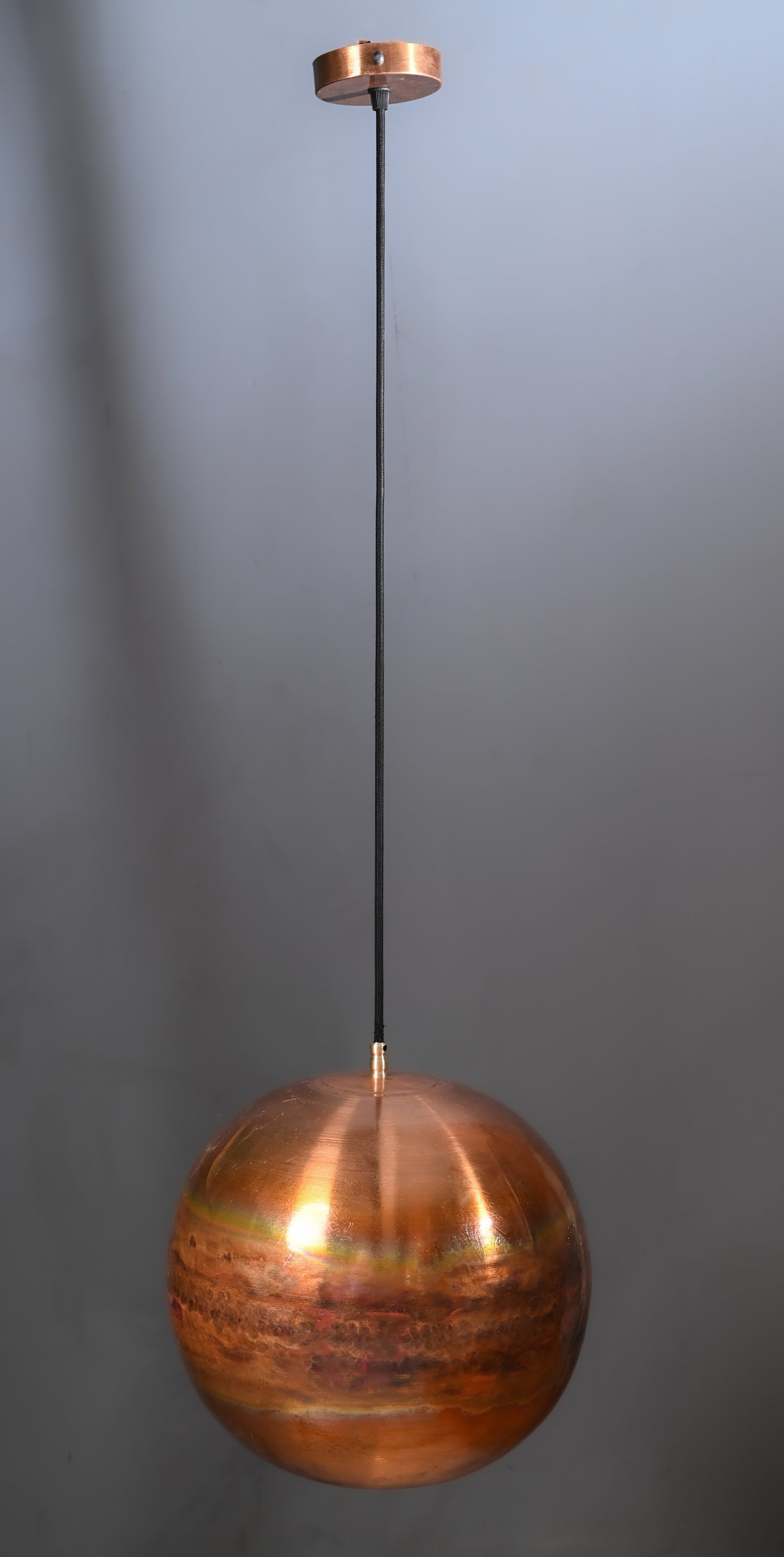 Polished Copper Ball Pendant Light – Shiny Round Hanging Lamp – Modern Copper Ceiling Light