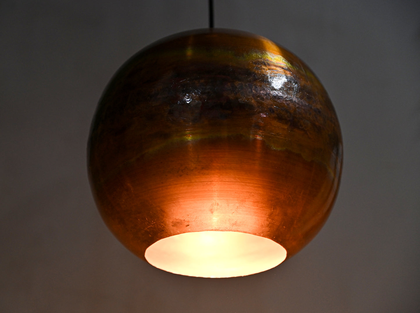 Polished Copper Ball Pendant Light – Shiny Round Hanging Lamp – Modern Copper Ceiling Light