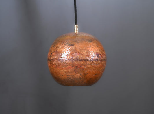 Hand-Hammered Copper Dome Pendant Light – Rustic Farmhouse Ceiling Lamp – Solid Copper Kitchen Island Fixture