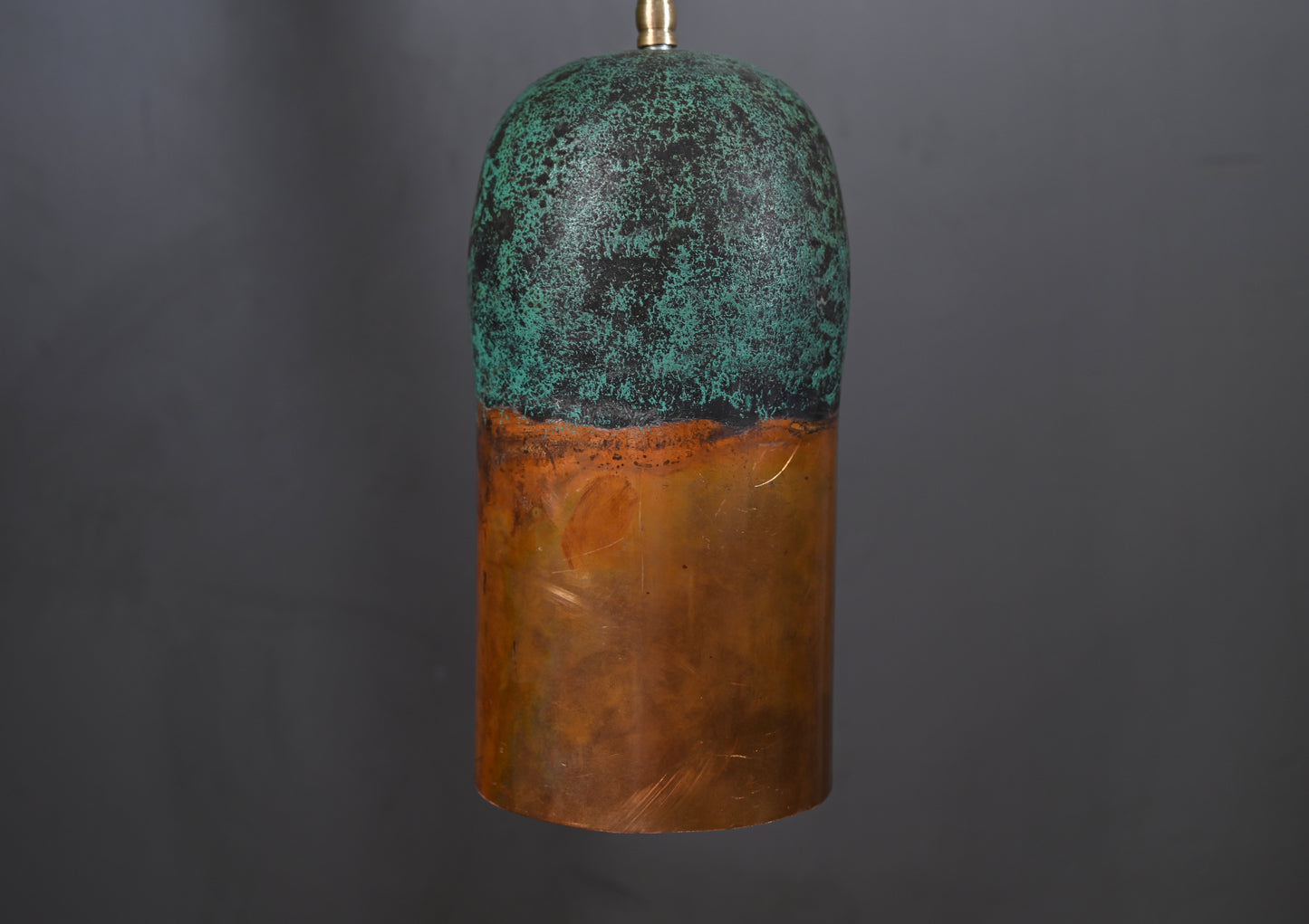 Copper Pendant Light with Green Patina Top – Handmade Rustic Ceiling Lamp