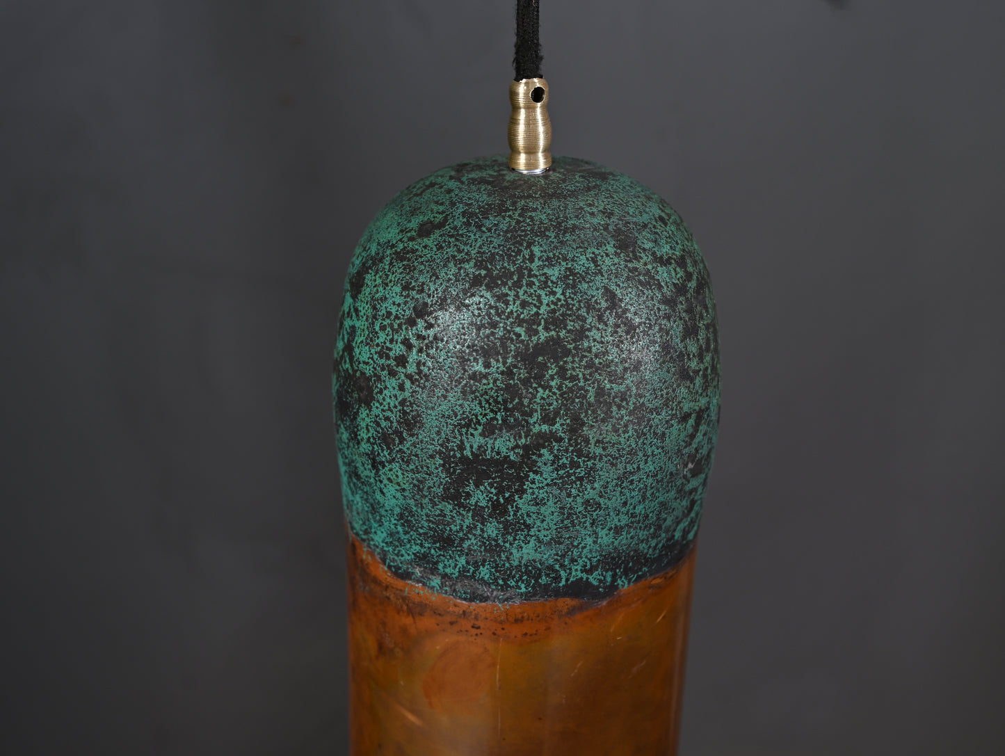 Copper Pendant Light with Green Patina Top – Handmade Rustic Ceiling Lamp