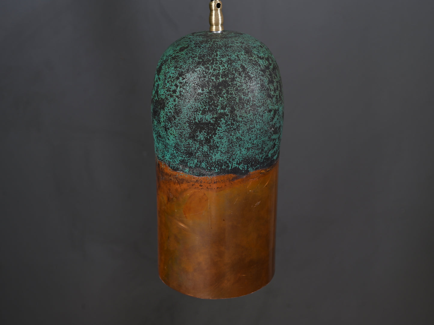 Copper Pendant Light with Green Patina Top – Handmade Rustic Ceiling Lamp