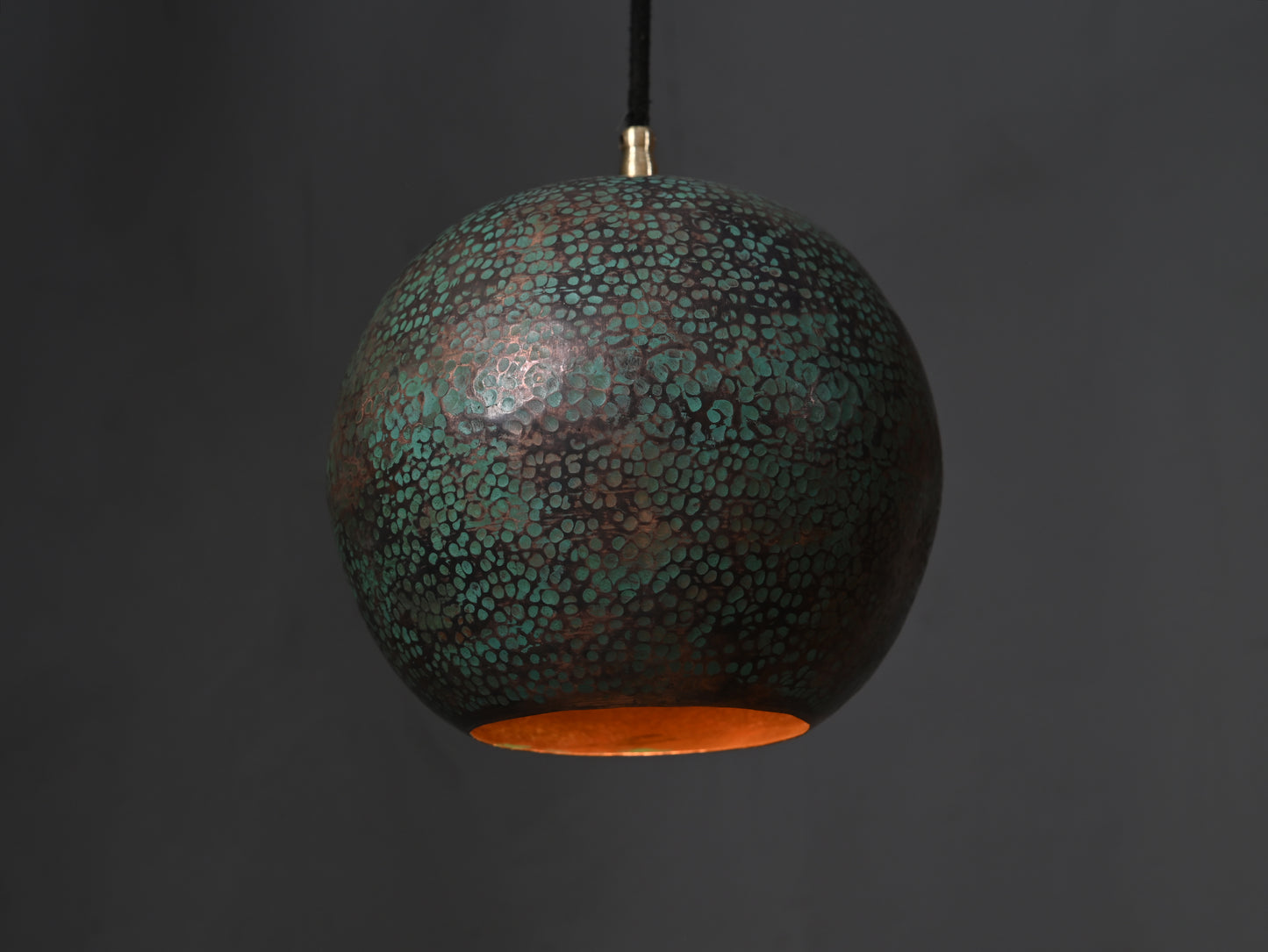 Verdigris Green Copper Ball Pendant Light – Patinated Oxidized Globe Lamp – Rustic Kitchen Island Lighting