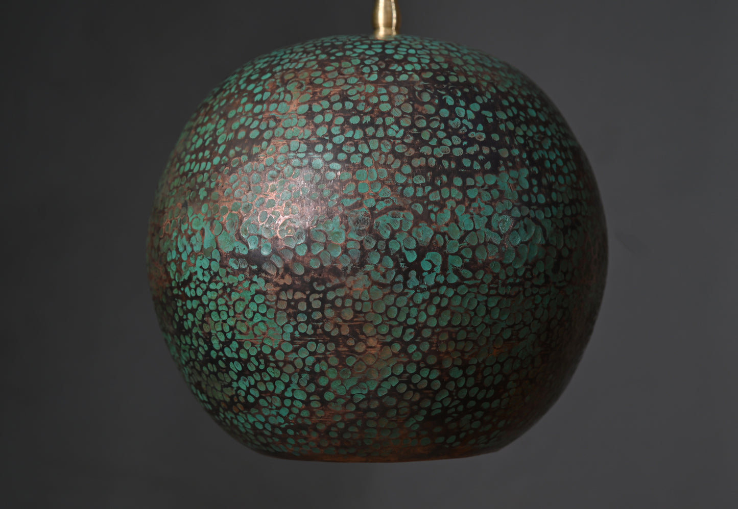 Verdigris Green Copper Ball Pendant Light – Patinated Oxidized Globe Lamp – Rustic Kitchen Island Lighting