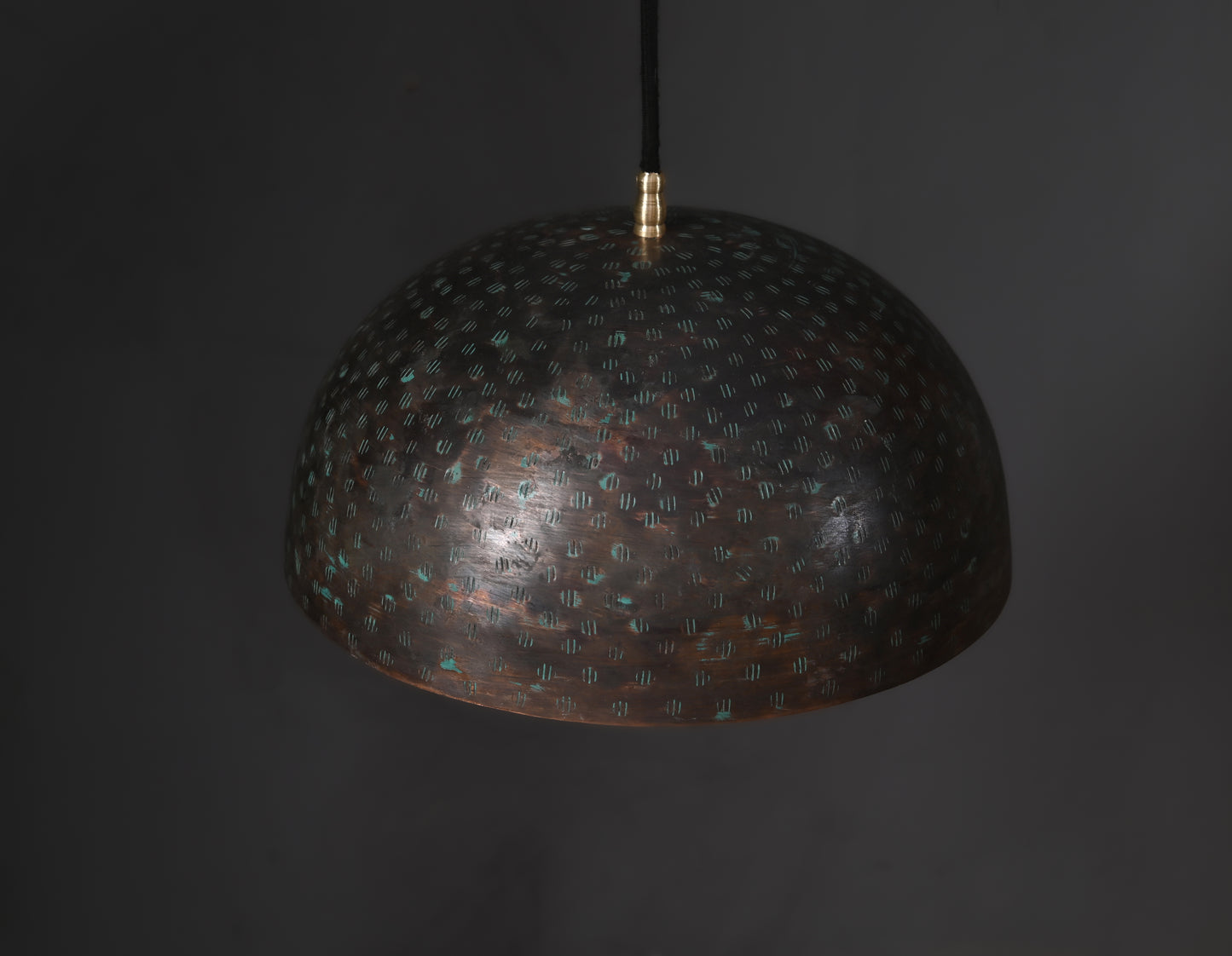 Black Copper Dome Pendant Light with Gold Interior – Perforated Hanging Lamp – Ambient Artisan Ceiling Light
