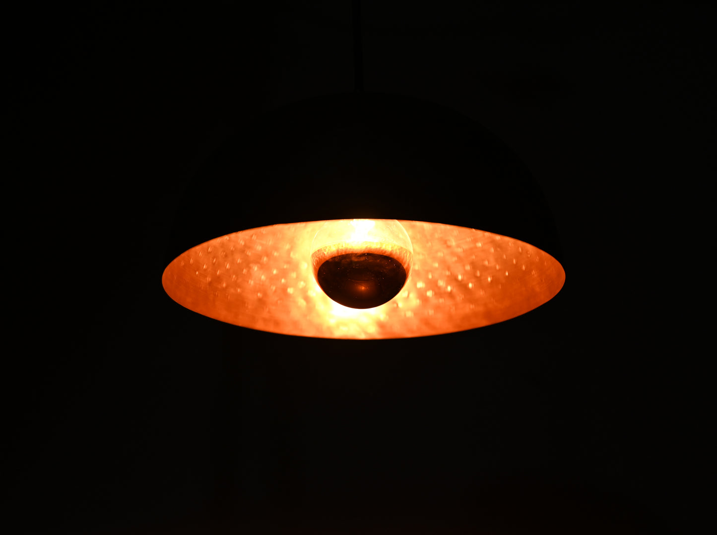 Black Copper Dome Pendant Light with Gold Interior – Perforated Hanging Lamp – Ambient Artisan Ceiling Light