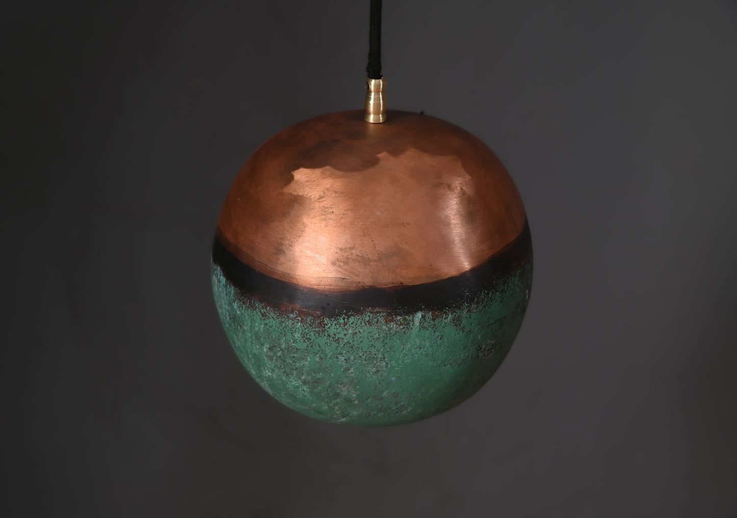 Copper Top & Verdigris Bottom Ball Pendant Light – Two-Tone Patinated Copper Globe – Unique Kitchen Island Lighting