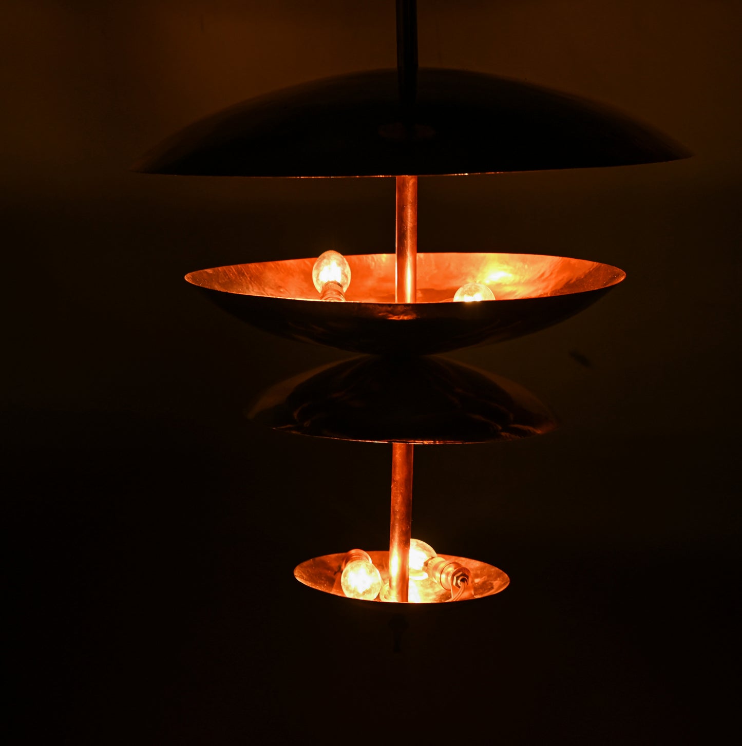 Raw COPPER Disc Chandelier – Modern Glare-Free Pendant Light – Large Mid-Century Ceiling Fixture