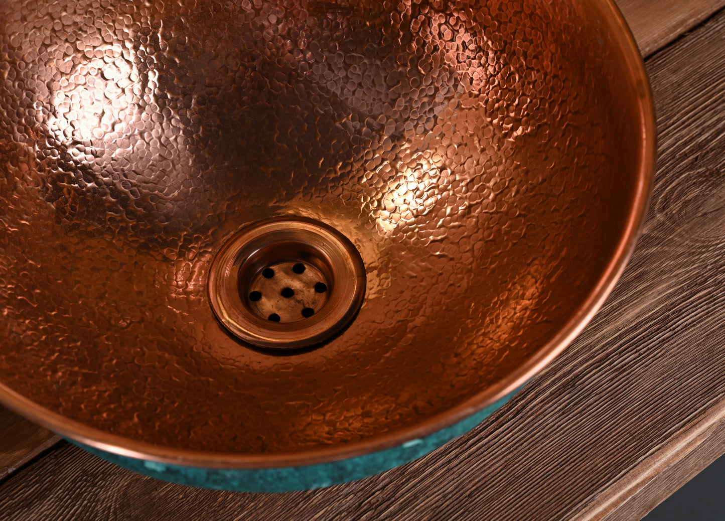 Oxidized Copper Round Sink – Patinated Green Copper Bathroom Basin
