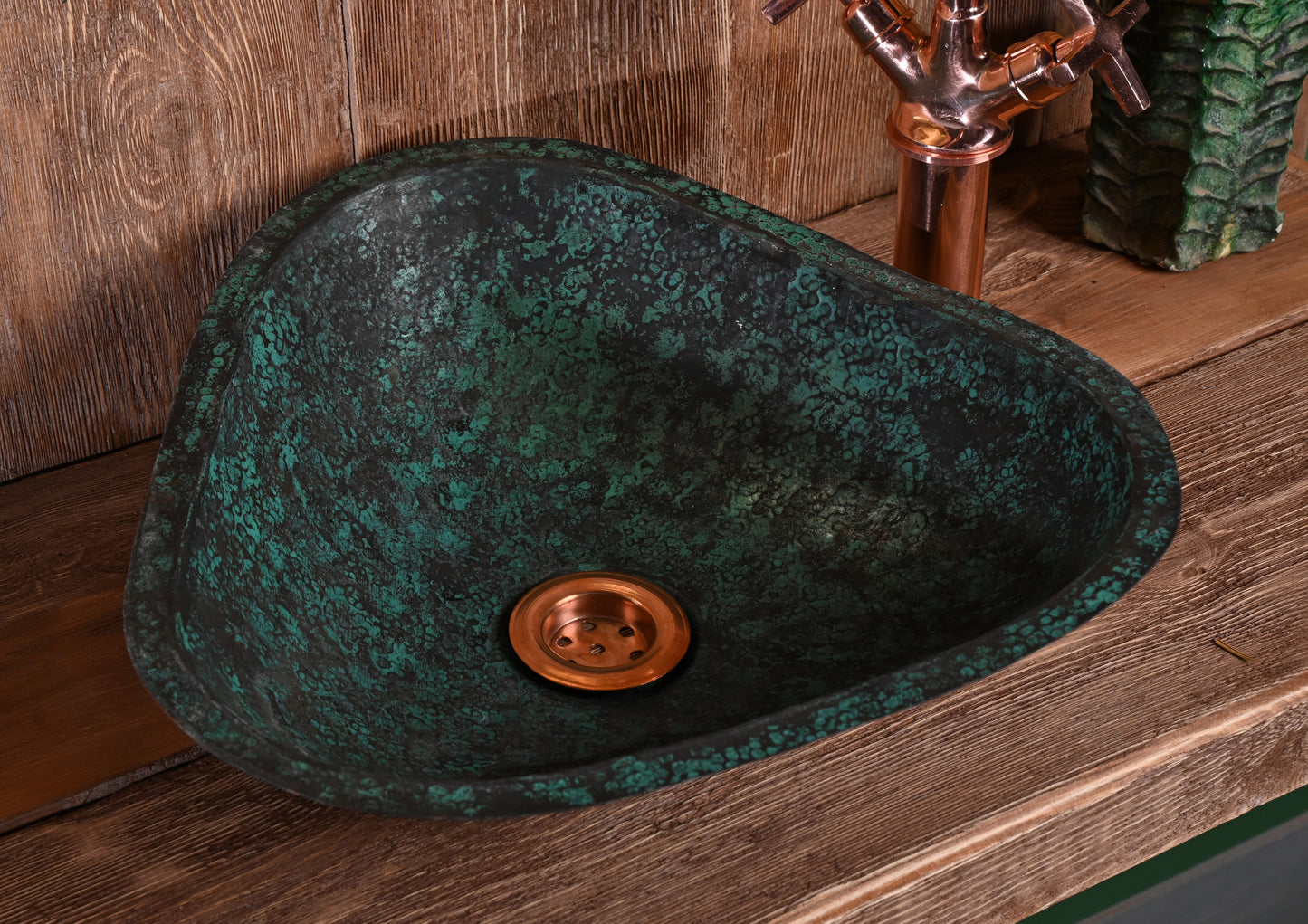 Verdigris Patinated Copper Sink – Hand-Hammered Artisan Washbasin for Rustic Bathroom Style