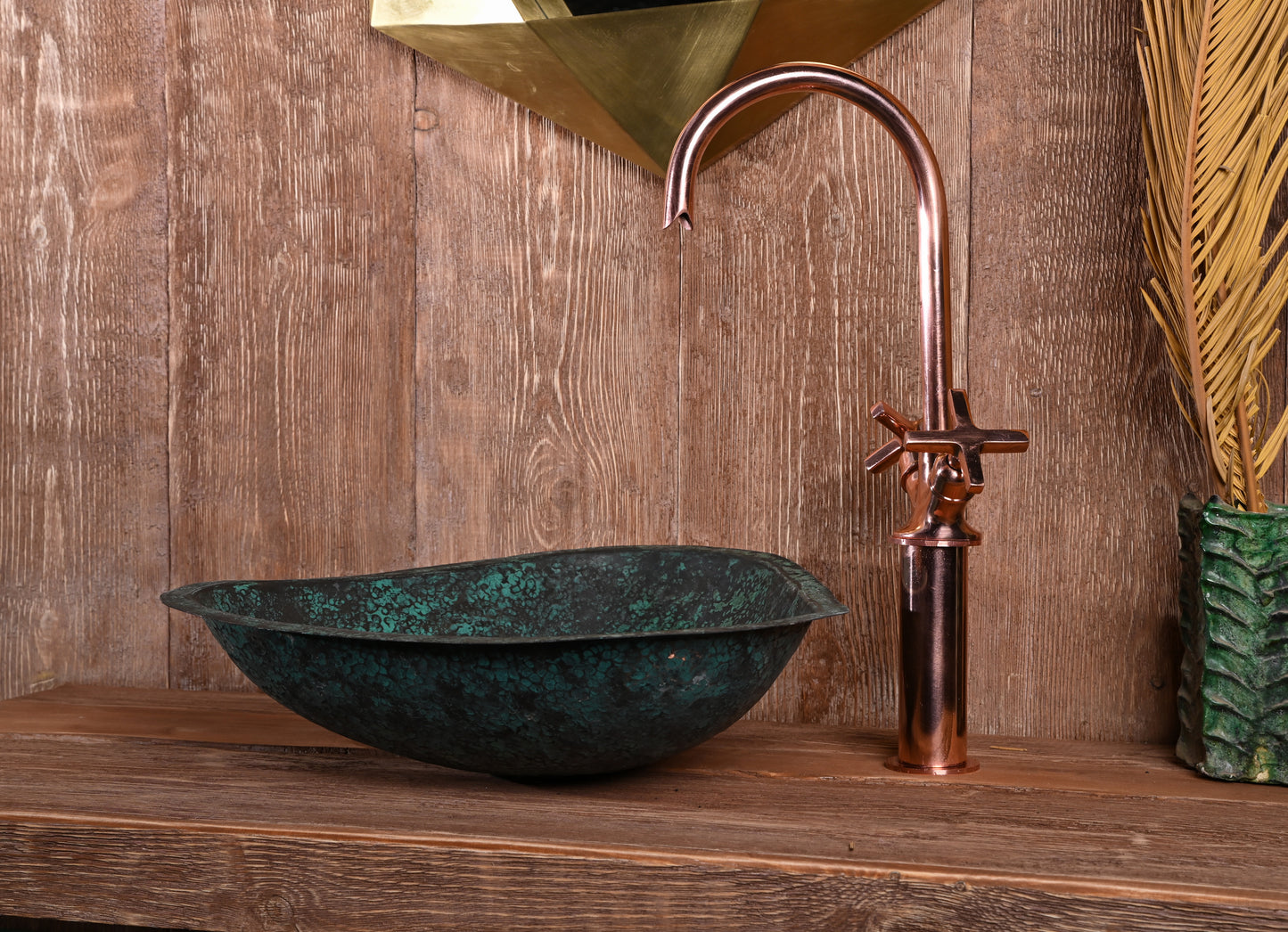 Verdigris Patinated Copper Sink – Hand-Hammered Artisan Washbasin for Rustic Bathroom Style