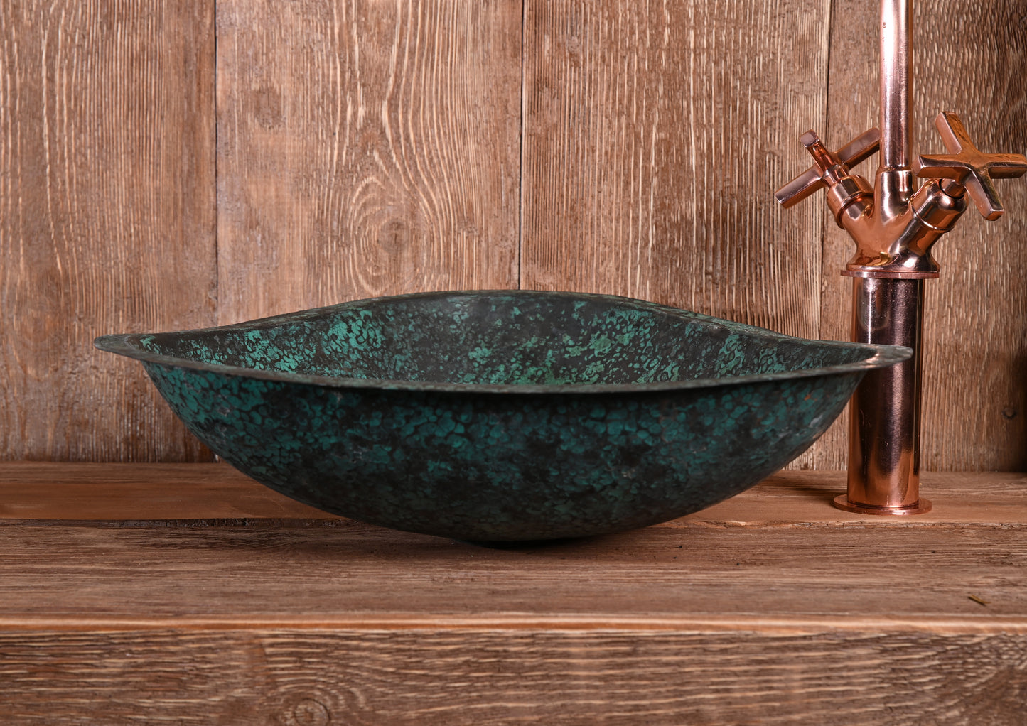 Verdigris Patinated Copper Sink – Hand-Hammered Artisan Washbasin for Rustic Bathroom Style