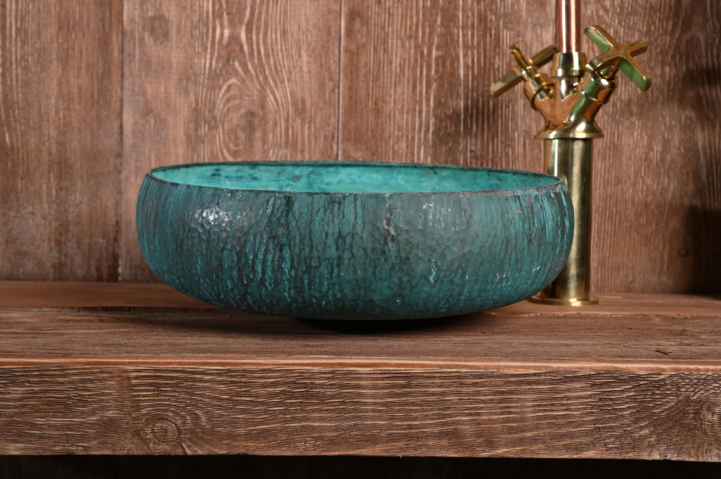Hammered Verdigris Copper Sink – Turquoise Patina Basin for Bathroom