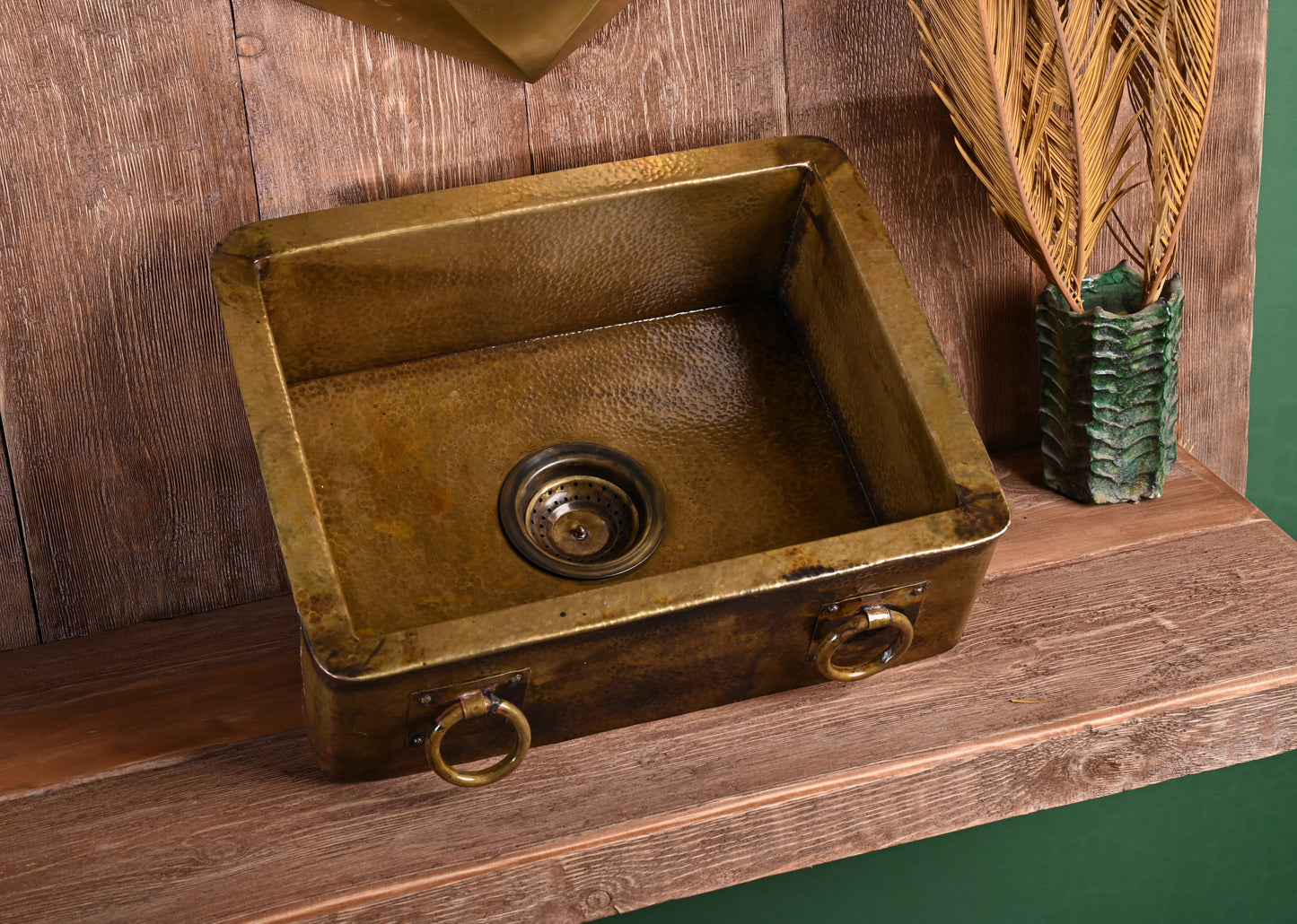 Hammered Copper Farmhouse Kitchen Sink-Handcrafted Dark Brown Apron Sink(Drain Included)