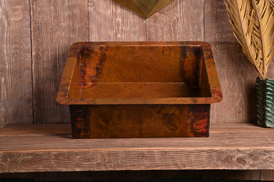 Unlacquered Solid Copper Kitchen Sink – Large Hand-Hammered Rectangular Basin (Drain Included)