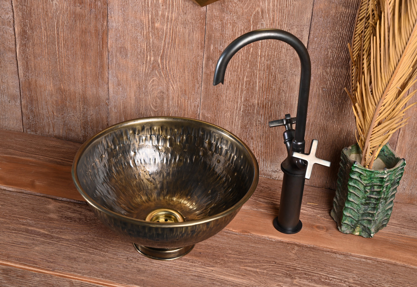 Round Hand Hammered Copper Vessel Sink