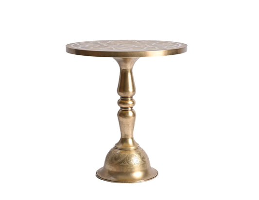 Solid Brass Side Table – Handcrafted Round Accent Table with Natural Brass Finish