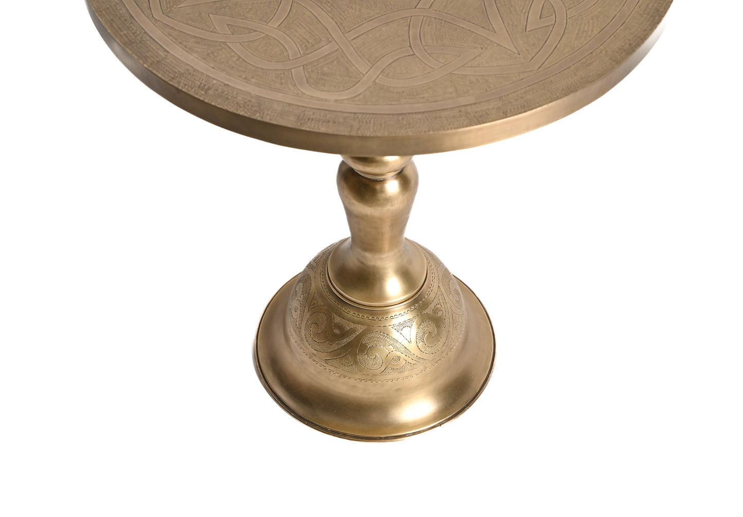 Solid Brass Side Table – Handcrafted Round Accent Table with Natural Brass Finish