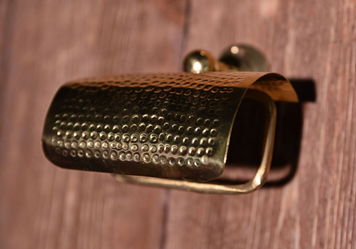 Handcrafted Hammered Brass Toilet Paper Holder with Textured Wall Mount – Rustic Unlacquered Bathroom Fixture