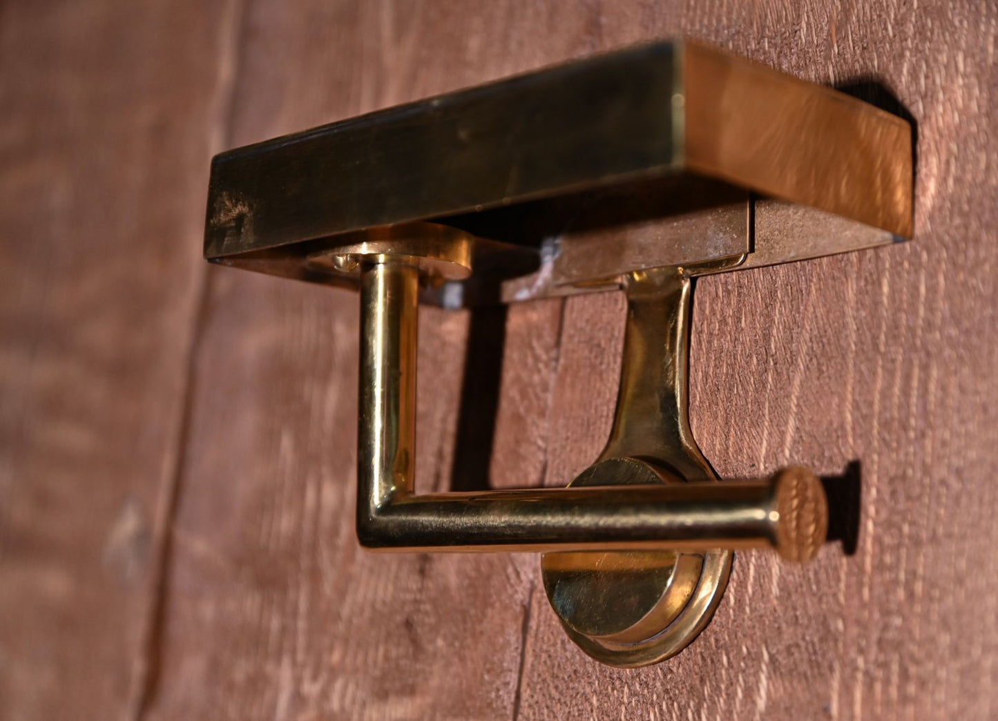 Handmade Unlacquered Brass Toilet Paper Holder with Shelf – Wall-Mounted Phone & Roll Holder – Rustic Bathroom Accessory