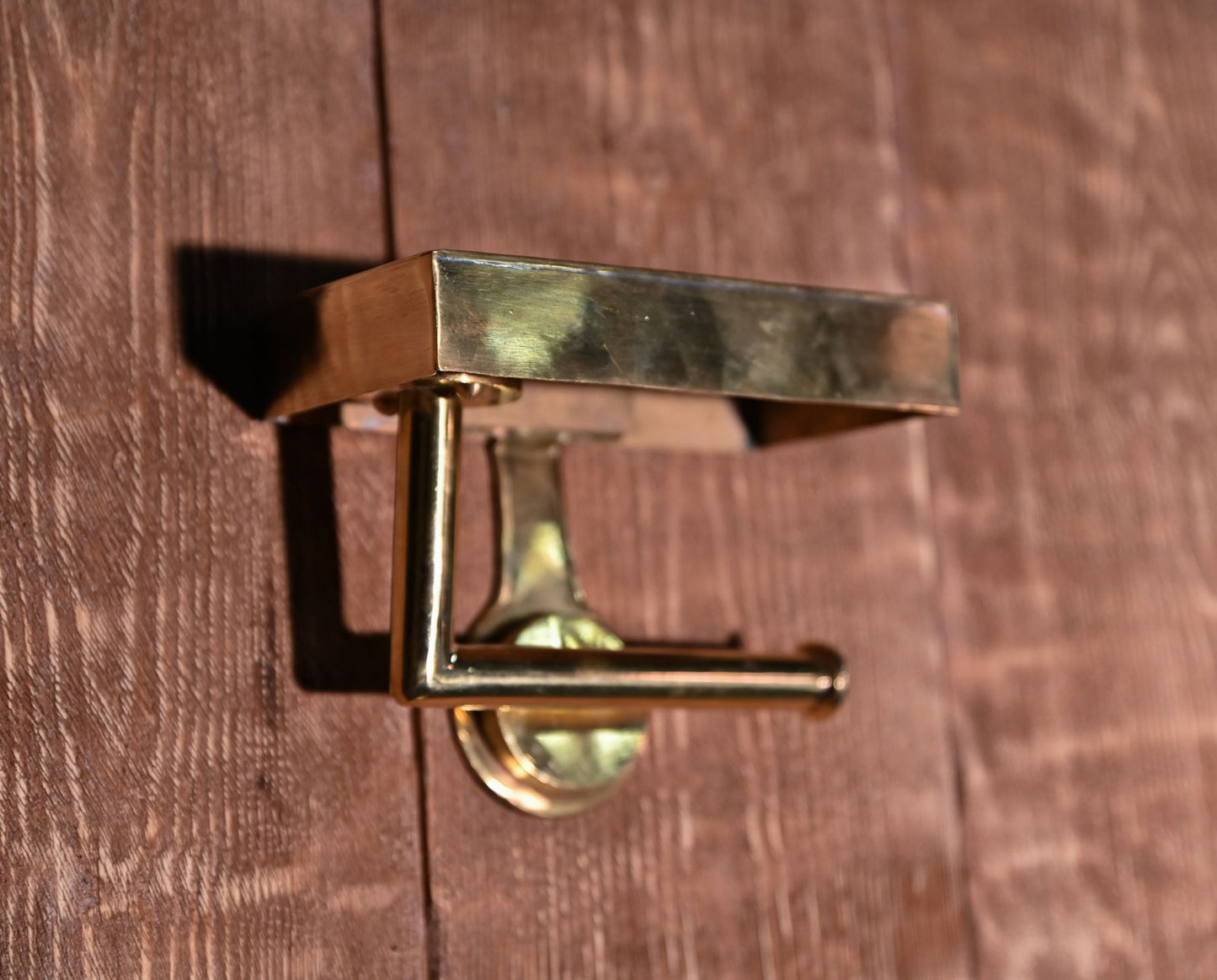 Handmade Unlacquered Brass Toilet Paper Holder with Shelf – Wall-Mounted Phone & Roll Holder – Rustic Bathroom Accessory