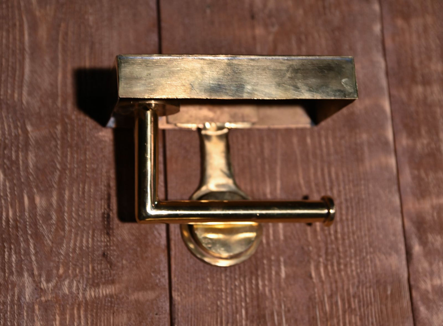 Handmade Unlacquered Brass Toilet Paper Holder with Shelf – Wall-Mounted Phone & Roll Holder – Rustic Bathroom Accessory