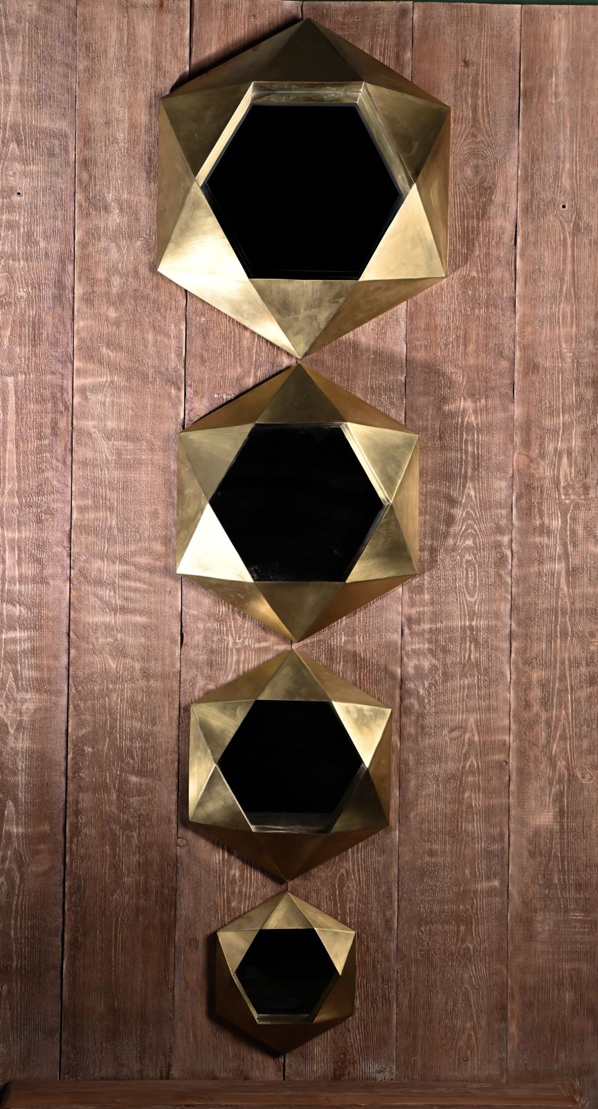 Geometric Brass Mirror – Modern Hexagon Wall Decor in Solid Brass