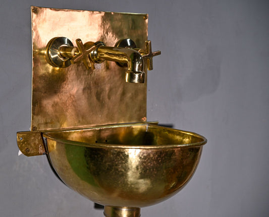 Unlacquered Brass Wall-Mounted Sink – Floating Brass Washbasin with Integrated Faucet