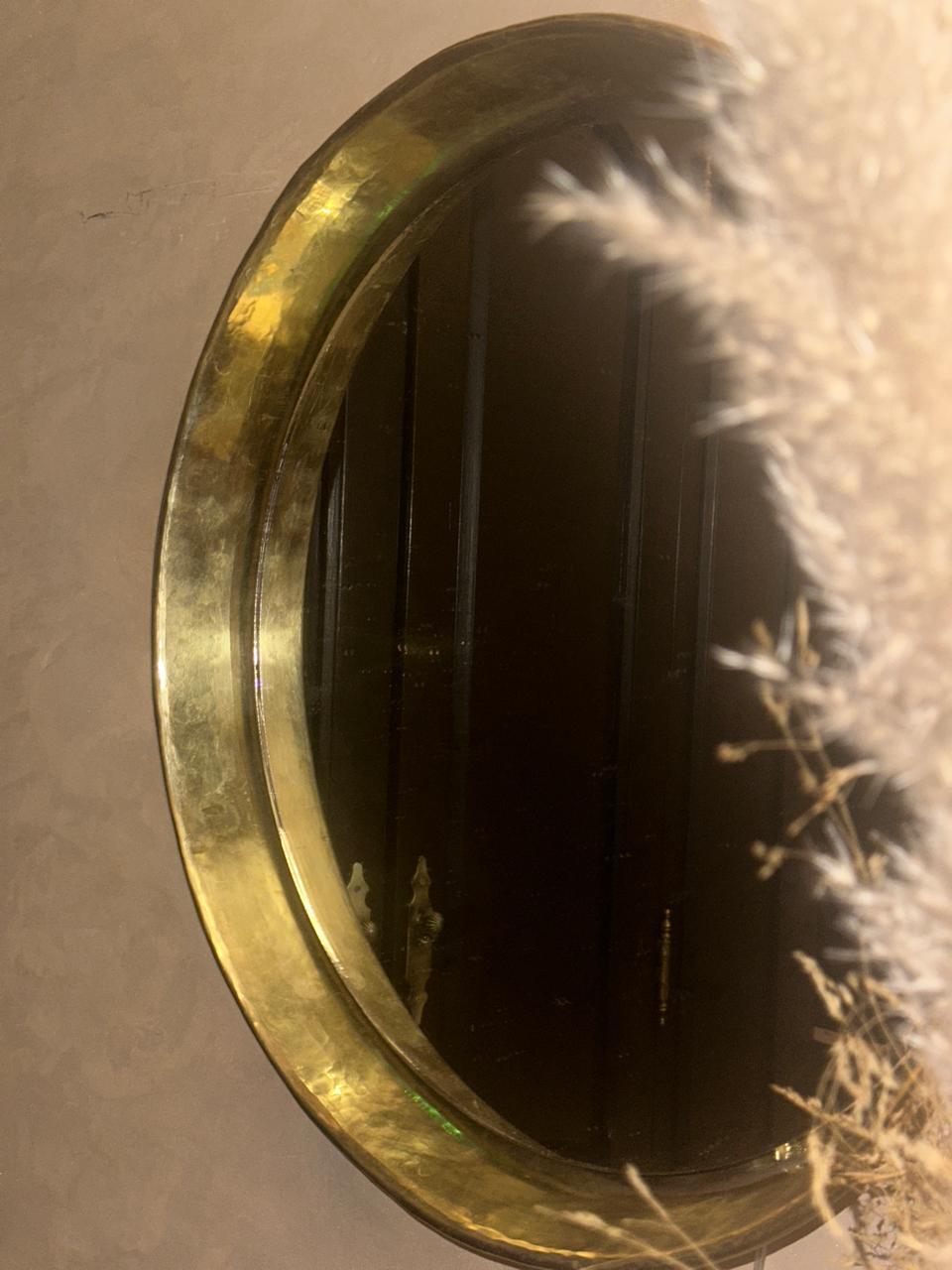 Round Brass Wall Mirror with LED – Antique Finish Frame for Bathroom or Entryway