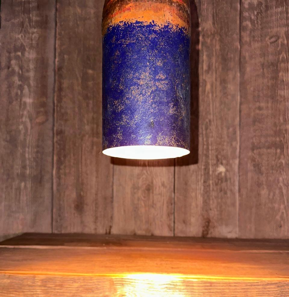 Handmade Copper Pendant Light with Polished Top and Blue Patina Bottom – Two-Tone Rustic Ceiling Fixture for Kitchen, Dining, or Entryway