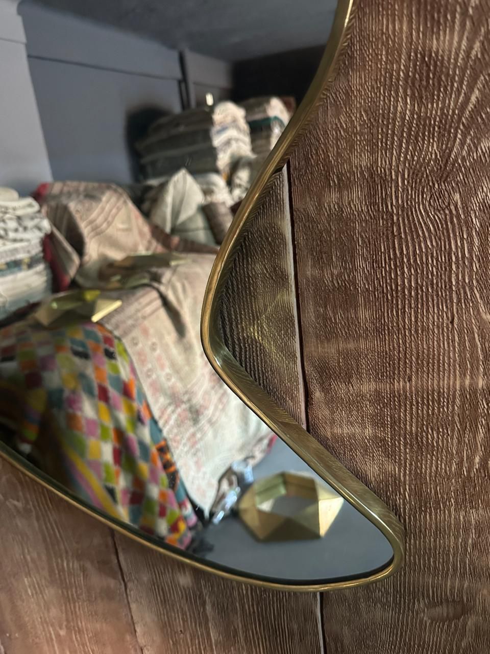 Moroccan Handmade Brass Wall Mirror – Unique Irregular Frame – Boho Modern Wall Accent for Bedroom, Vanity, or Hallway