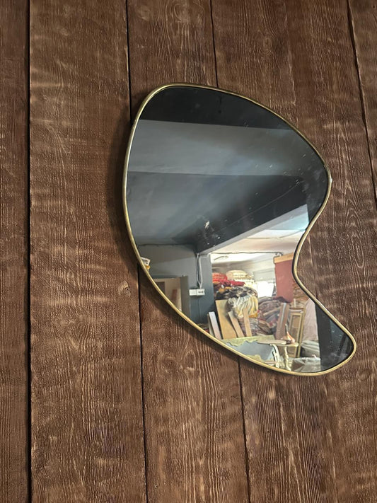 Moroccan Handmade Brass Wall Mirror – Unique Irregular Frame – Boho Modern Wall Accent for Bedroom, Vanity, or Hallway