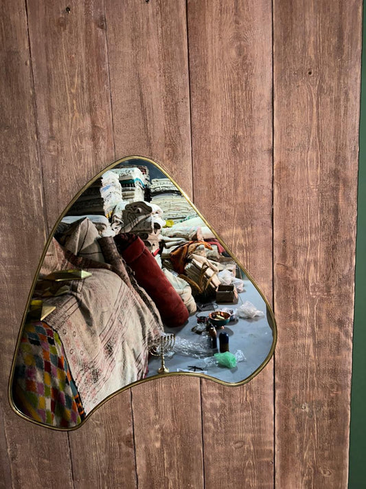 Asymmetrical Brass Wall Mirror – Handmade Irregular Shape – Statement Wall Decor for Entryway, Bathroom, or Living Room