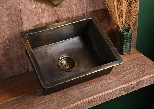 Antique Undermount Hammered Brass Sink -Patinated Brass Kitchen Sink (Drain Included)