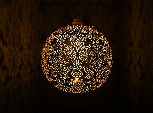 Moroccan Brass Flush Mount Ceiling Light – Vintage Handmade Pendant Lamp