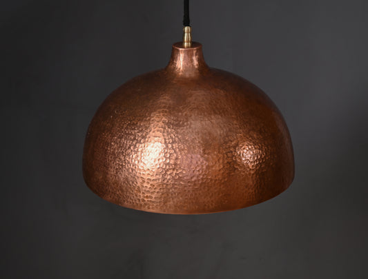 Copper Dome Pendant Light – Rustic Handcrafted Fixture for Kitchen Island or Dining Area