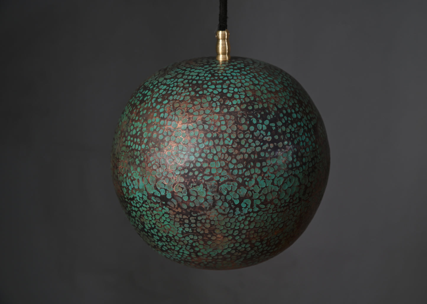 Verdigris Green Copper Ball Pendant Light – Patinated Oxidized Globe Lamp – Rustic Kitchen Island Lighting