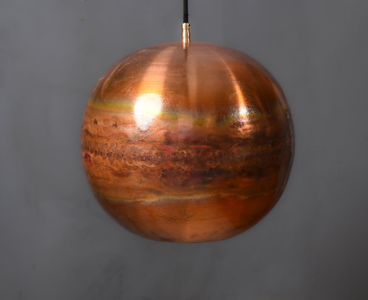Polished Copper Ball Pendant Light – Shiny Round Hanging Lamp – Modern Copper Ceiling Light