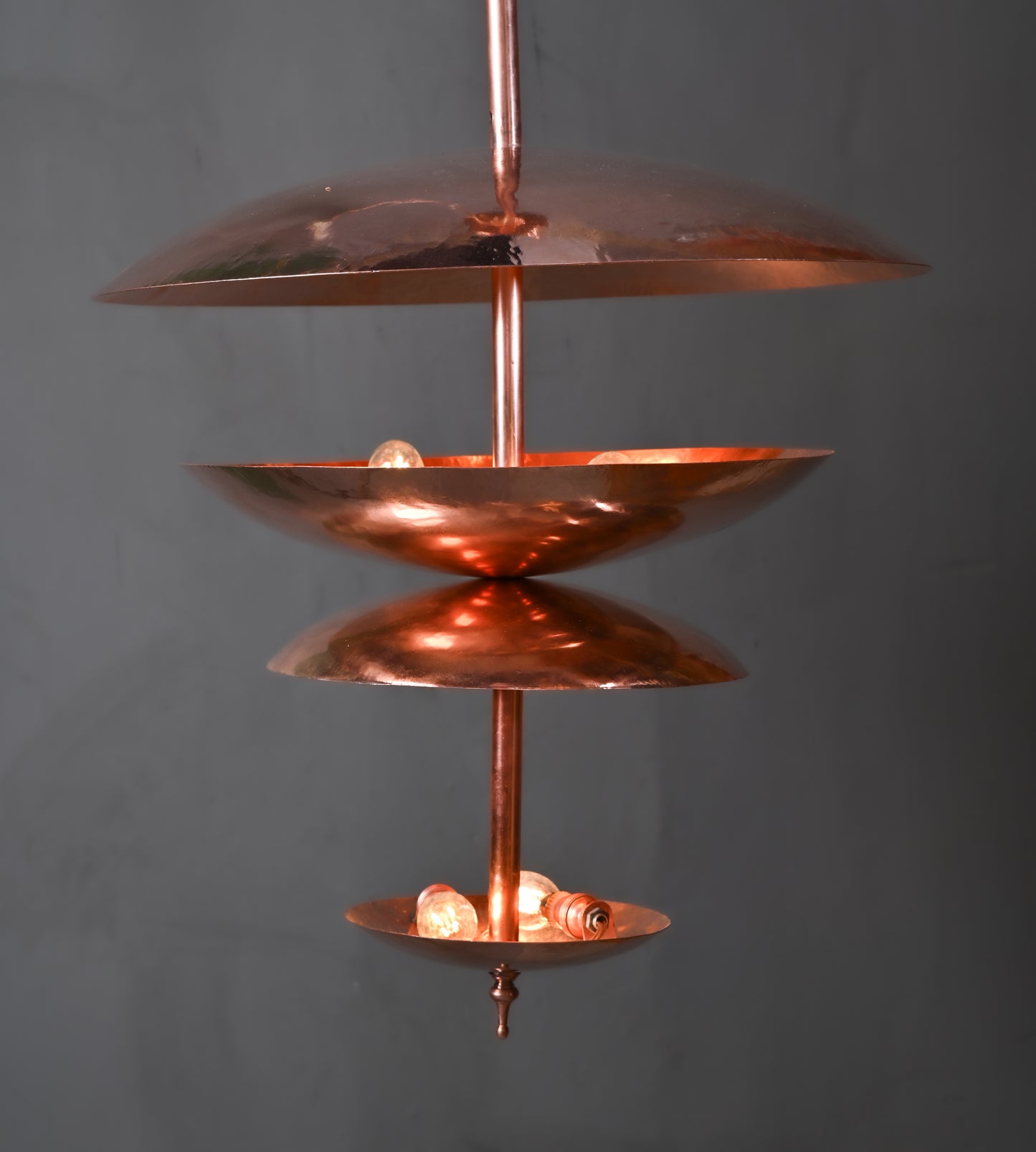 Raw COPPER Disc Chandelier – Modern Glare-Free Pendant Light – Large Mid-Century Ceiling Fixture