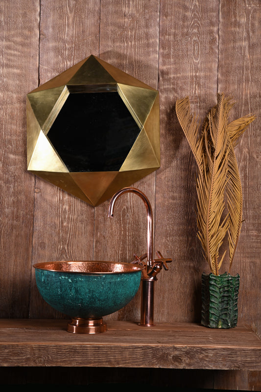 Oxidized Copper Round Sink – Patinated Green Copper Bathroom Basin