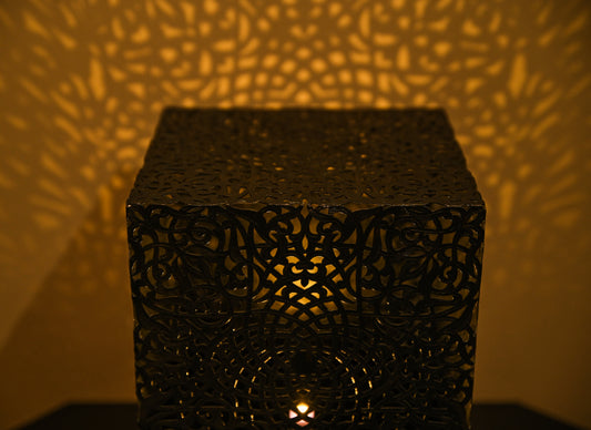 Painted Brass Table Lamp – Handcrafted Silver Finish Lamp for Bedside or Living Room