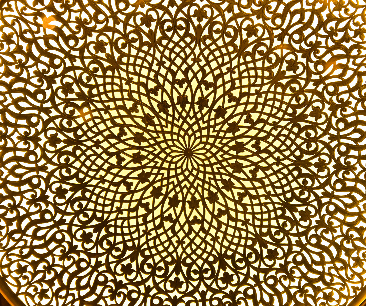 Moroccan Brass Disc Wall Light: Handmade Wood Panel Sconce