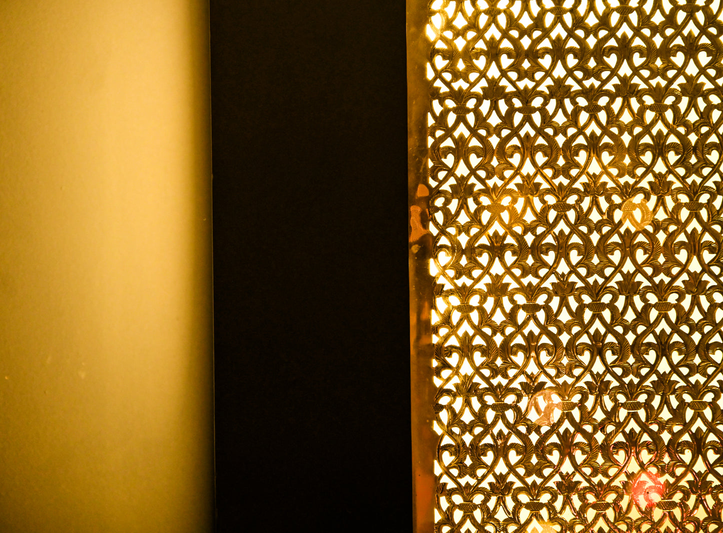 Handmade Moroccan Brass Wall Light: Perforated Panel, Ambient Lighting