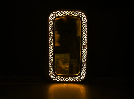 Brass Wall Mirror with LED Lighting – Handmade Moroccan Artisan Piece