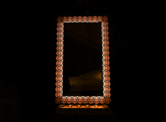 Moroccan brass mirror with LED – Handmade artisanal illuminated wall mirror