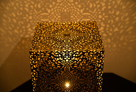 Brass Table Lamp – Handmade Moroccan Cube Night Light